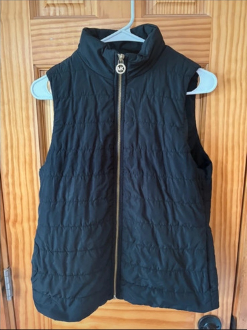 Michael Kors Black Quilted Sleeveless Puffer Vest with Gold Zip